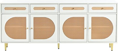 U-Can Rattan TV Stand for TVs Up to 65", Farmhouse Entertainment Center Console Table with Rattan Door, Storage Cabinet Sideboards for Dining Room Living Room White As shown in Saudi Arabia
