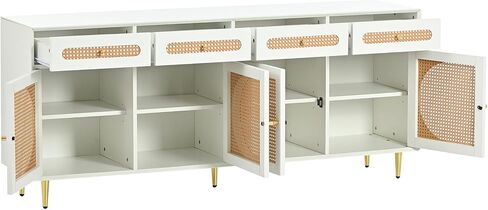 U-Can Rattan TV Stand for TVs Up to 65", Farmhouse Entertainment Center Console Table with Rattan Door, Storage Cabinet Sideboards for Dining Room Living Room White As shown in Saudi Arabia