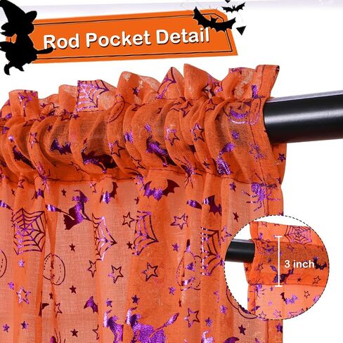 Yinhua Halloween Sheer Curtains for Living Room, Purple Stamping Bat Pumpkin Black Curtains 63 inch Length, Light Filter Curtains for Bedroom 2 Panels Set, Spooky Halloween Decor Ideal Gifts 52×63 in in Saudi Arabia