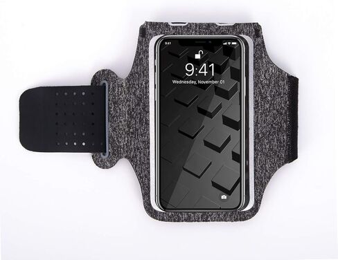 حزام ذراع للجري، حامل ذراع للهاتف الخلوي للمشي، وصالة الألعاب الرياضية، والتمرين، للرجال والنساء، مع أشرطة قابلة للتعديل وجيب بسحاب (رمادي) in Kuwait