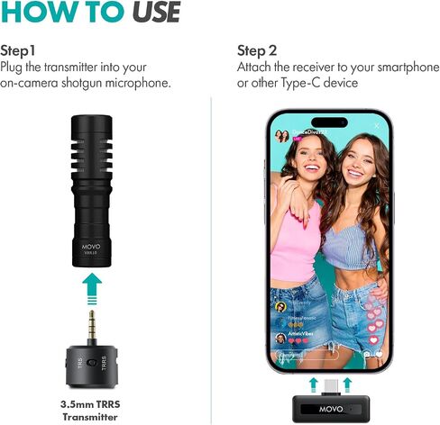 Movo WM-VXR10 Wireless Shotgun Mic Adapter for Camera/DSLR/3.5mm/TRS - Compatible VXR10, VXR10-PRO, and Rode VideoMicro in Kuwait