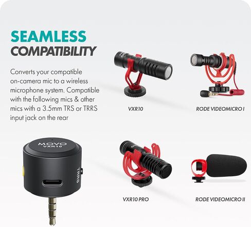 Movo WM-VXR10 Wireless Shotgun Mic Adapter for Camera/DSLR/3.5mm/TRS - Compatible VXR10, VXR10-PRO, and Rode VideoMicro in Kuwait