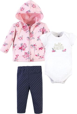 Hudson Baby baby-girls Premium Quilted Hoodie, Bodysuit and Pant in Saudi Arabia