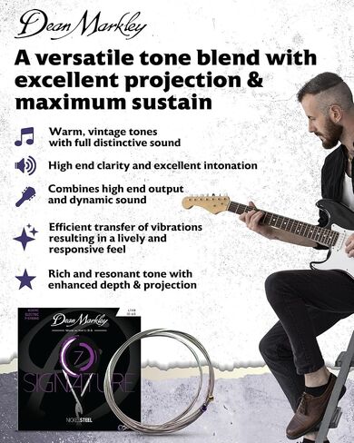 Electric Guitar Strings Nickel Steel Signature 7 String Set. Nickel Wound Guitar Strings Medium, Soft Electric Guitar Strings for a Superior Tone and Sustainability, 11-60, 2505C Medium Gauge in Kuwait