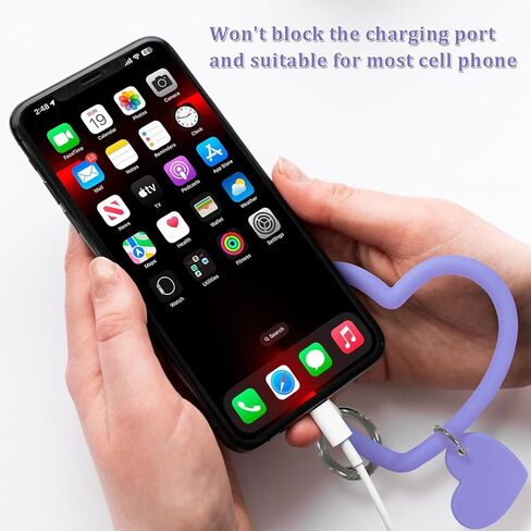 حبل هاتف من السيليكون بحلقة على شكل قلب مع 3 قطع من شريط الحبل، سحر معصم حبل الهاتف، معصم حبل الهاتف، عالمي لمعظم شارات حافظة الهاتف الخلوي in Kuwait