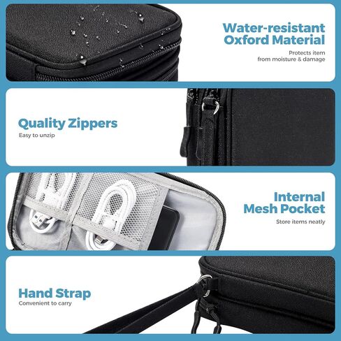 ProCase Electronics Organizer Travel Case, Portable Tech Cable Organizer Bag, Charger Organizer Case Pouch for Travel Accessories, Electronics, Power Bank, Wire -Black in Saudi Arabia