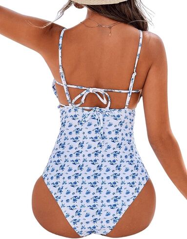 MakeMeChic Women's Maternity One Piece Swimsuit Floral Print Tie Back Spaghetti Strap Frill Trim Beach Monokini in Saudi Arabia