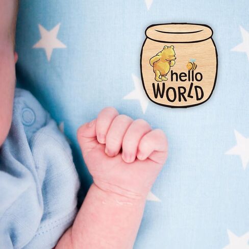 Baby Bear Month Milestone Circles, Wooden Honey Pot Shaped, for Baby Photo Shoots with 'Hello, World' Name Signs - 7 Double-Sided Signs for Documenting Growth in Saudi Arabia