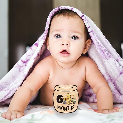 Baby Bear Month Milestone Circles, Wooden Honey Pot Shaped, for Baby Photo Shoots with 'Hello, World' Name Signs - 7 Double-Sided Signs for Documenting Growth in Saudi Arabia