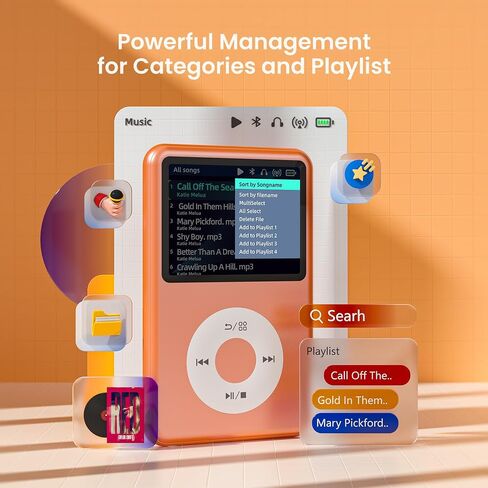128G Mp3 Player with Bluetooth, 2.4" Portable Mini HiFi Sound Bluetooth Walkman Best Choice for 2024 (Flame) in Saudi Arabia