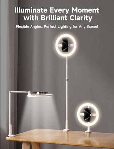 JSAUX 10" Selfie Ring Light with Stand, Adjustable Overhead Phone Mount for Desk, Phone Clamp Holder for Video Recording with LED Circle Light for Live Stream/Makeup/Vlog/YouTube Video/TikTok in Saudi Arabia