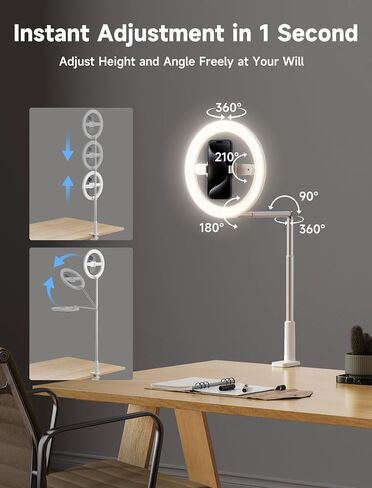 JSAUX 10" Selfie Ring Light with Stand, Adjustable Overhead Phone Mount for Desk, Phone Clamp Holder for Video Recording with LED Circle Light for Live Stream/Makeup/Vlog/YouTube Video/TikTok in Saudi Arabia