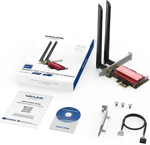 WAVLINK WiFi 7 BE8800 PCIe Network Card for Desktop PC, 2024 Tri-Band BE200 Wireless Adapter with Bluetooth 5.4, MU-MIMO, WPA3, for Windows 11/10(64bit), Only Supports Intel Motherboard in Saudi Arabia