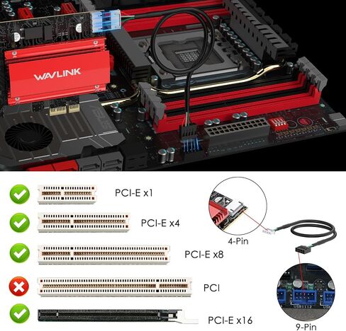 WAVLINK WiFi 7 BE8800 PCIe Network Card for Desktop PC, 2024 Tri-Band BE200 Wireless Adapter with Bluetooth 5.4, MU-MIMO, WPA3, for Windows 11/10(64bit), Only Supports Intel Motherboard in Saudi Arabia