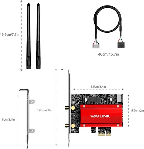 WAVLINK WiFi 7 BE8800 PCIe Network Card for Desktop PC, 2024 Tri-Band BE200 Wireless Adapter with Bluetooth 5.4, MU-MIMO, WPA3, for Windows 11/10(64bit), Only Supports Intel Motherboard in Saudi Arabia