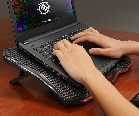 ENHANCE Cryogen 5 Gaming Laptop Cooling Pad Stand - Laptop Cooler with 7 Adjustable Height Settings & Dual USB Ports for 17 inch Laptops - 1 Ultra Quiet High Performance LED Laptop Fan 800 RPM - Red in Kuwait