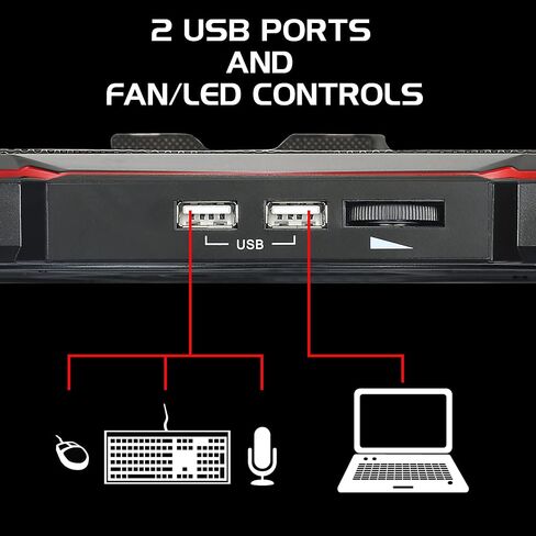 ENHANCE Cryogen 5 Gaming Laptop Cooling Pad Stand - Laptop Cooler with 7 Adjustable Height Settings & Dual USB Ports for 17 inch Laptops - 1 Ultra Quiet High Performance LED Laptop Fan 800 RPM - Red in Kuwait