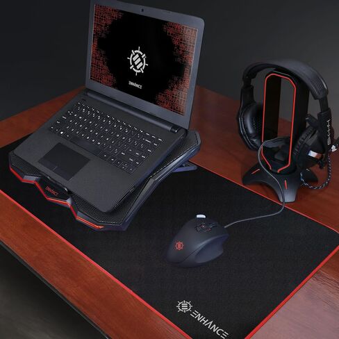 ENHANCE Cryogen 5 Gaming Laptop Cooling Pad Stand - Laptop Cooler with 7 Adjustable Height Settings & Dual USB Ports for 17 inch Laptops - 1 Ultra Quiet High Performance LED Laptop Fan 800 RPM - Red in Kuwait