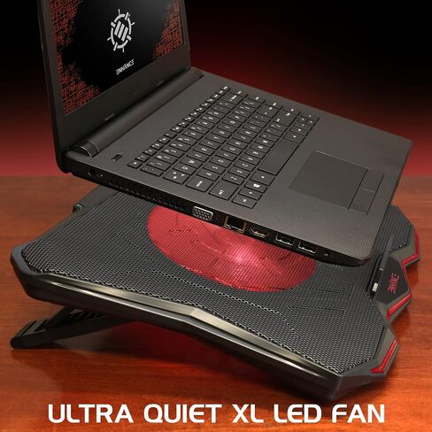 ENHANCE Cryogen 5 Gaming Laptop Cooling Pad Stand - Laptop Cooler with 7 Adjustable Height Settings & Dual USB Ports for 17 inch Laptops - 1 Ultra Quiet High Performance LED Laptop Fan 800 RPM - Red in Kuwait