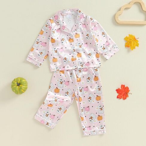 Kids Toddler Baby Girl Pajamas Fall Set Cute Print Button Down Shirt Long Pants Bottoms Sleepwear Lounge Outfits in Saudi Arabia