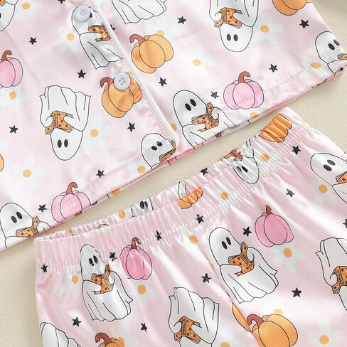 Kids Toddler Baby Girl Pajamas Fall Set Cute Print Button Down Shirt Long Pants Bottoms Sleepwear Lounge Outfits in Saudi Arabia