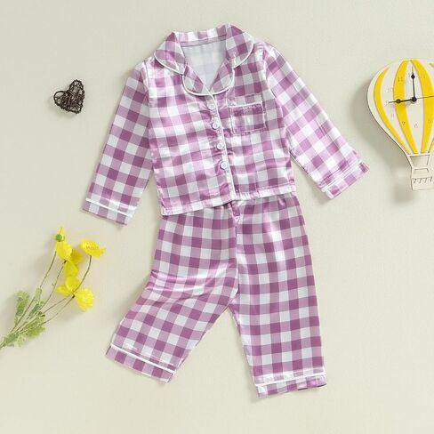 Kids Toddler Baby Girl Pajamas Fall Set Cute Print Button Down Shirt Long Pants Bottoms Sleepwear Lounge Outfits in Saudi Arabia