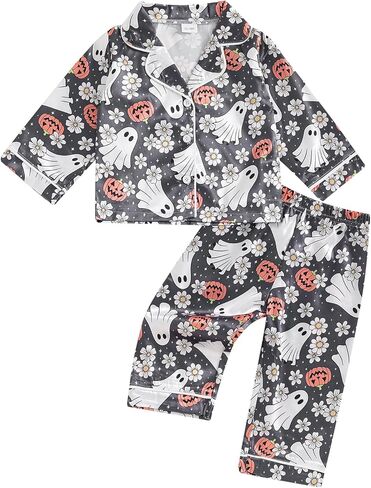 Kids Toddler Baby Girl Pajamas Fall Set Cute Print Button Down Shirt Long Pants Bottoms Sleepwear Lounge Outfits in Saudi Arabia