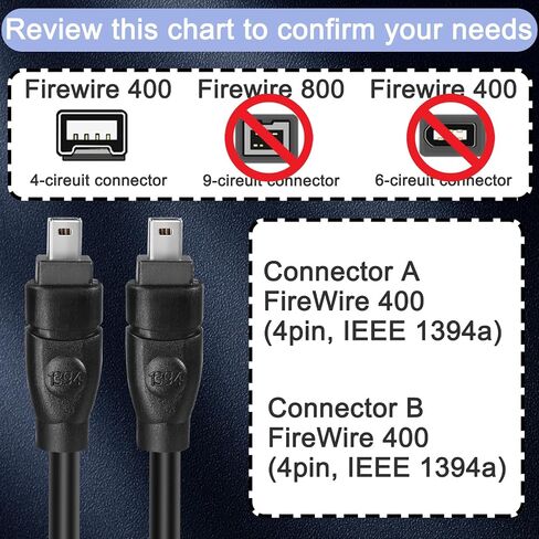 6FT Firewire 400 كابل، IEEE 1394 Firewire 4 دبوس ذكر إلى 4 دبوس ذكر كابل محول Firewire DV كابل للطابعة، الكمبيوتر الشخصي، الماسح الضوئي، كاميرا الفيديو (4Pin ذكر إلى 6Pin ذكر) in Saudi Arabia