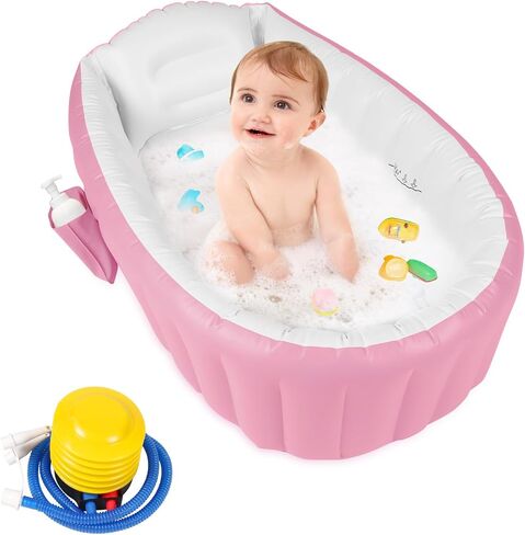 GYBest Inflatable Baby Bathtub, Portable Travel Baby Infant Bath Tub with Air Pump, Baby Tubs for Infants to Toddler with Back Support (Pink) in Saudi Arabia