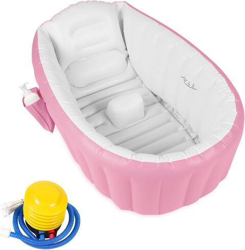 GYBest Inflatable Baby Bathtub, Portable Travel Baby Infant Bath Tub with Air Pump, Baby Tubs for Infants to Toddler with Back Support (Pink) in Saudi Arabia