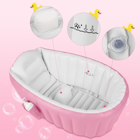 GYBest Inflatable Baby Bathtub, Portable Travel Baby Infant Bath Tub with Air Pump, Baby Tubs for Infants to Toddler with Back Support (Pink) in Saudi Arabia