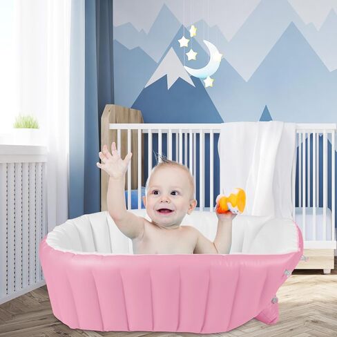GYBest Inflatable Baby Bathtub, Portable Travel Baby Infant Bath Tub with Air Pump, Baby Tubs for Infants to Toddler with Back Support (Pink) in Saudi Arabia