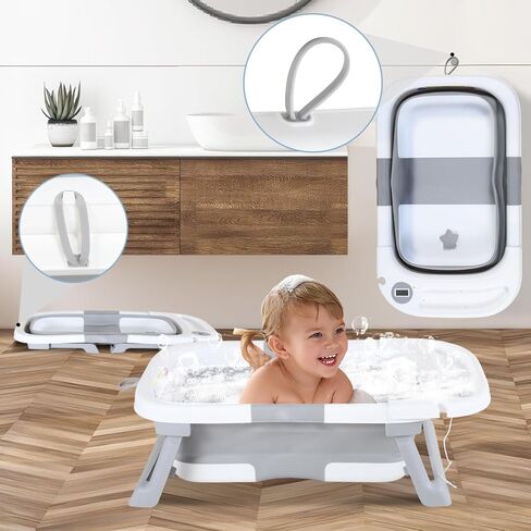 حوض استحمام للأطفال قابل للطي، حوض استحمام محمول للسفر للأطفال مع ميزان حرارة ووسادة ناعمة، حوض استحمام قابل للطي لحديثي الولادة إلى الأطفال الصغار من عمر 0 ​​إلى 36 شهرًا، أحواض استحمام متينة معلقة غير قابلة للانزلاق مع فرشاة غطاء المهد in Kuwait