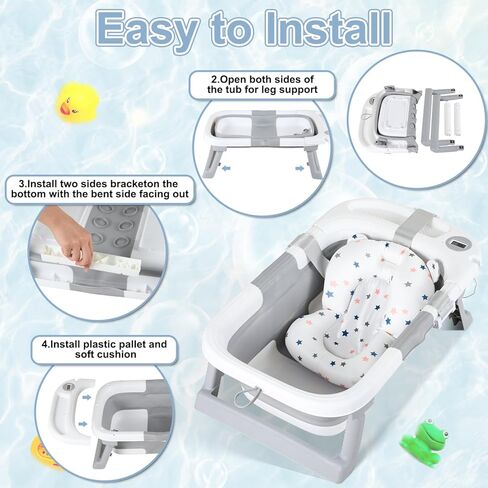 حوض استحمام للأطفال قابل للطي، حوض استحمام محمول للسفر للأطفال مع ميزان حرارة ووسادة ناعمة، حوض استحمام قابل للطي لحديثي الولادة إلى الأطفال الصغار من عمر 0 ​​إلى 36 شهرًا، أحواض استحمام متينة معلقة غير قابلة للانزلاق مع فرشاة غطاء المهد in Kuwait