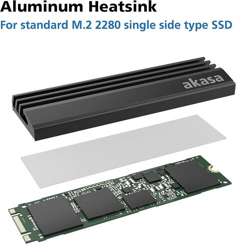 مبدد حرارة Akasa M.2 SSD | زعنفة تبريد من الألومنيوم | شريط لاصق حراري مطبق مسبقًا | 71 × 22 × 6.4 ملم | مناسب لـ M.2 2280 SSD | أسود | أ-M2HS01-BK in Kuwait