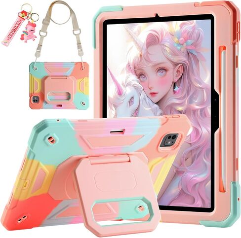 حافظة لجهاز iPad Pro 11 بوصة M4 2024 (الجيل الخامس)، حافظة واقية مضادة للصدمات مع فتحة قلم رصاص/ حامل سحري بمقبض دوار 360 درجة، سلسلة مفاتيح/حزام كتف للحمل، حافظة لجهاز iPad Pro 11 2024 (ملونة) in Kuwait