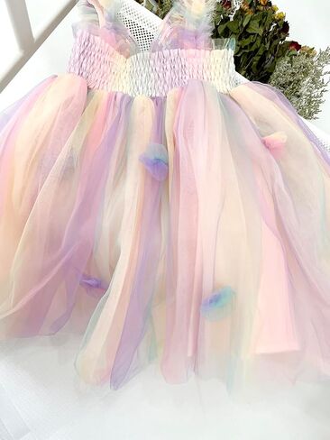 BGFKS Baby Girl Rainbow Floral Tutu Dress,Toddler Girls Birthday Party Princess Dresses with Floral Headband. in Saudi Arabia