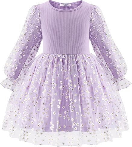 Arshiner Toddler Girls Dresses Long Sleeve Sequin Tulle Dress Formal Princess Party Tutu Dress Size 2-6 in Saudi Arabia