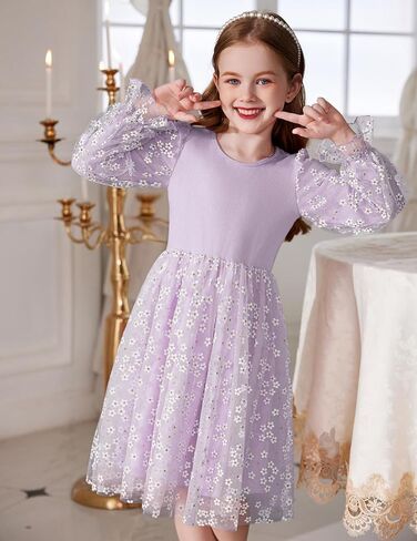 Arshiner Toddler Girls Dresses Long Sleeve Sequin Tulle Dress Formal Princess Party Tutu Dress Size 2-6 in Saudi Arabia