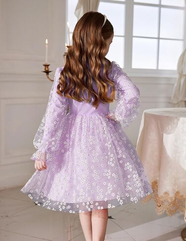 Arshiner Toddler Girls Dresses Long Sleeve Sequin Tulle Dress Formal Princess Party Tutu Dress Size 2-6 in Saudi Arabia