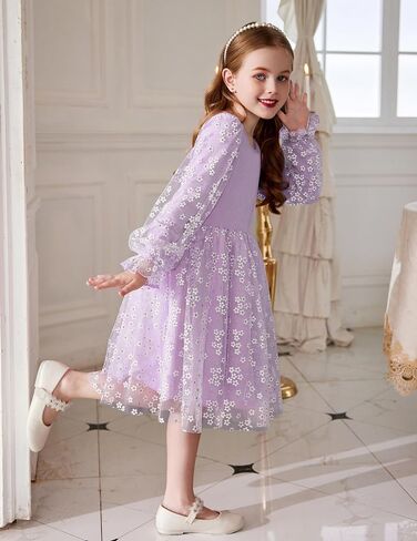Arshiner Toddler Girls Dresses Long Sleeve Sequin Tulle Dress Formal Princess Party Tutu Dress Size 2-6 in Saudi Arabia