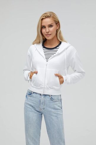 Cropped Zip Up Hoodie Women Zipper Aesthetic White Black Crop Short Sweatshirt Jacket Teen Girls Oversized in Saudi Arabia