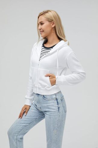 Cropped Zip Up Hoodie Women Zipper Aesthetic White Black Crop Short Sweatshirt Jacket Teen Girls Oversized in Saudi Arabia