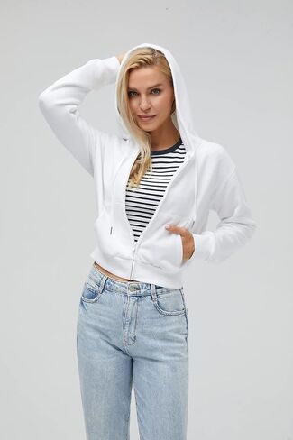 Cropped Zip Up Hoodie Women Zipper Aesthetic White Black Crop Short Sweatshirt Jacket Teen Girls Oversized in Saudi Arabia