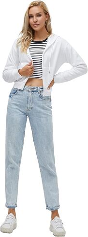 Cropped Zip Up Hoodie Women Zipper Aesthetic White Black Crop Short Sweatshirt Jacket Teen Girls Oversized in Saudi Arabia