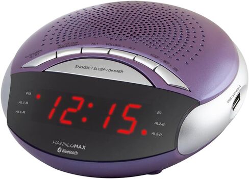 راديو منبه HANNLOMAX HX-139CR، راديو PLL FM مع محطات محددة مسبقًا، منبه مزدوج، شاشة LED حمراء مقاس 0.6 بوصة، منفذ USB لشحن 1A، بلوتوث، طاقة تيار متردد فقط. (رمادي فاتح) in Saudi Arabia