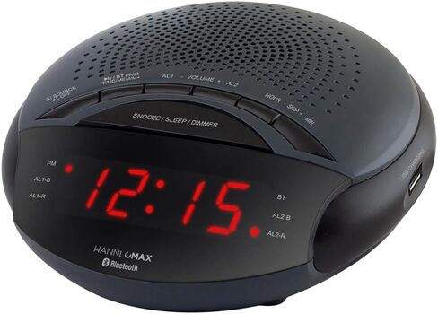 راديو منبه HANNLOMAX HX-139CR، راديو PLL FM مع محطات محددة مسبقًا، منبه مزدوج، شاشة LED حمراء مقاس 0.6 بوصة، منفذ USB لشحن 1A، بلوتوث، طاقة تيار متردد فقط. (رمادي فاتح) in Saudi Arabia