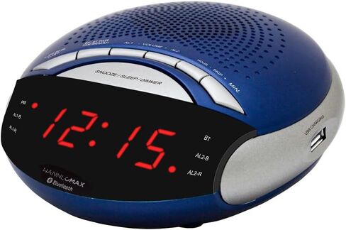 راديو منبه HANNLOMAX HX-139CR، راديو PLL FM مع محطات محددة مسبقًا، منبه مزدوج، شاشة LED حمراء مقاس 0.6 بوصة، منفذ USB لشحن 1A، بلوتوث، طاقة تيار متردد فقط. (رمادي فاتح) in Saudi Arabia