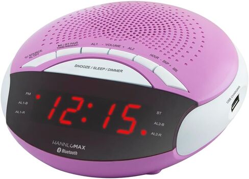 راديو منبه HANNLOMAX HX-139CR، راديو PLL FM مع محطات محددة مسبقًا، منبه مزدوج، شاشة LED حمراء مقاس 0.6 بوصة، منفذ USB لشحن 1A، بلوتوث، طاقة تيار متردد فقط. (رمادي فاتح) in Saudi Arabia