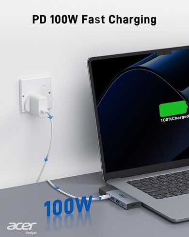 محول موزع USB C من Acer لأجهزة MacBook، 6 في 2 ملحقات MacBook متعددة المنافذ USB C قابلة للفصل مع محول USB C إلى HDMI و2 USB A 3.0، 2 USB C، PD 100W منافذ شحن لجهاز MacBook Pro/Air M1 M2 M3 in Kuwait